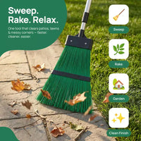 Balai à feuilles de jardin à long manche extensible, outil de nettoyage pour feuilles, herbe et debris pour pelouse et allee