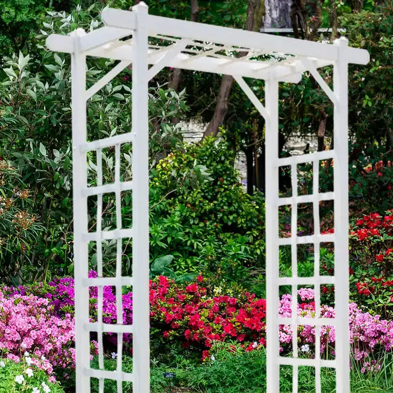 Arche de jardin Dura-Trel Elmwood, 57 x 84 pouces, en PVC, pour terrasse, décoration de cadre extérieur ou treillis pour plantes grimpantes, blanc