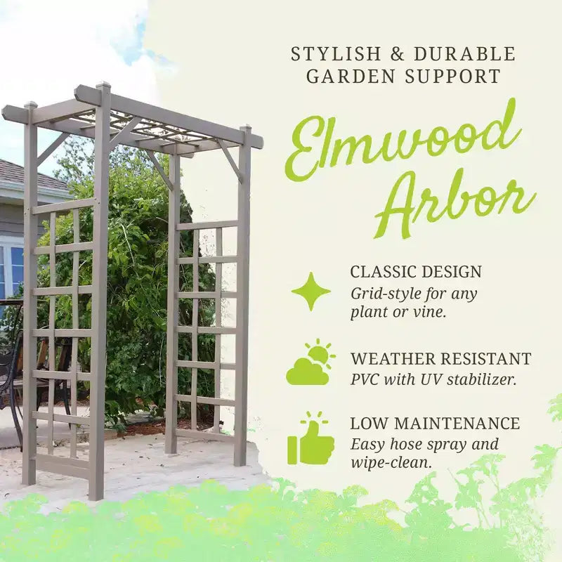 Arche de jardin Dura-Trel Elmwood, 57 x 84 pouces, en PVC, pour terrasse, décoration de cadre extérieur ou treillis pour plantes grimpantes, blanc