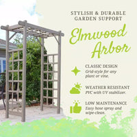 Arche de jardin Dura-Trel Elmwood, 57 x 84 pouces, en PVC, pour terrasse, décoration de cadre extérieur ou treillis pour plantes grimpantes, blanc