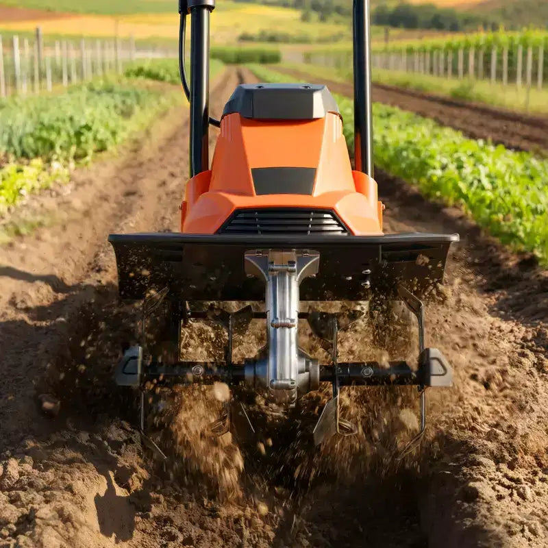 VEVOR Motoculteur electrique filaire, motoculteur de jardin largeur de labour 14 pouces, moteur 10 A, cultivateur avec dents en acier et poignee pliable, orange et noir