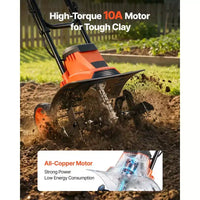 VEVOR Motoculteur electrique filaire, motoculteur de jardin largeur de labour 14 pouces, moteur 10 A, cultivateur avec dents en acier et poignee pliable, orange et noir