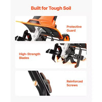 VEVOR Motoculteur electrique filaire, motoculteur de jardin largeur de labour 14 pouces, moteur 10 A, cultivateur avec dents en acier et poignee pliable, orange et noir