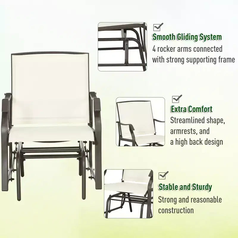 Ensemble de bistro 3 pièces avec fauteuils à bascule d'extérieur et table basse en verre trempé blanc crème