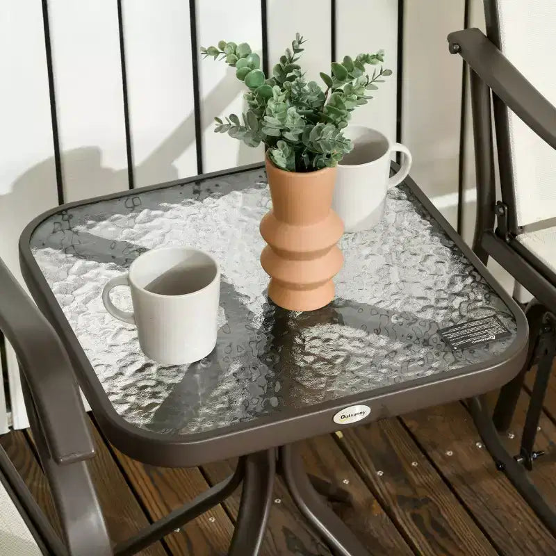 Ensemble de bistro 3 pièces avec fauteuils à bascule d'extérieur et table basse en verre trempé blanc crème