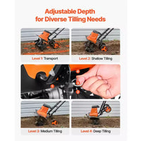 Motoculteur électrique filaire VEVOR, largeur de travail de 45,7 cm, motoculteur de jardin de 13,5 A, cultivateur avec dents en acier et poignée pliable, orange et noir
