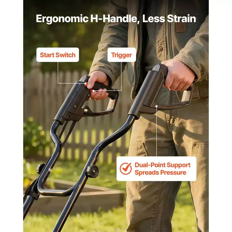 Motoculteur électrique filaire VEVOR, largeur de travail de 45,7 cm, motoculteur de jardin de 13,5 A, cultivateur avec dents en acier et poignée pliable, orange et noir