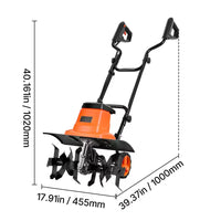 Motoculteur électrique filaire VEVOR, largeur de travail de 45,7 cm, motoculteur de jardin de 13,5 A, cultivateur avec dents en acier et poignée pliable, orange et noir