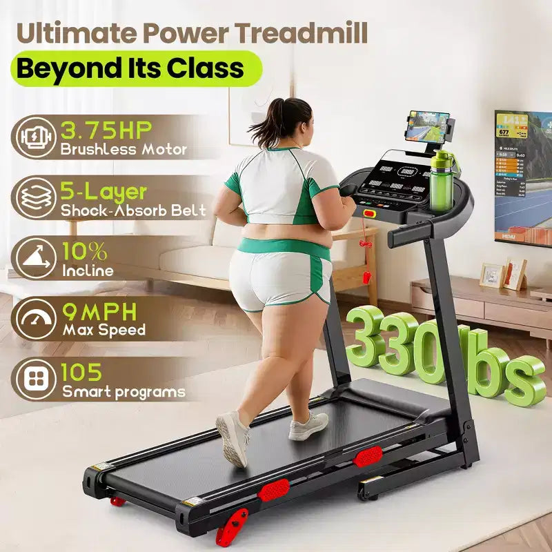 Tapis de course pliable 3,75 CV, inclinaison, vitesse maximale de 16 km/h, capacité de 145 kg, tapis roulant portable pour la marche et le jogging à domicile, 105 programmes, application intelligente, tapis de course d'exercice