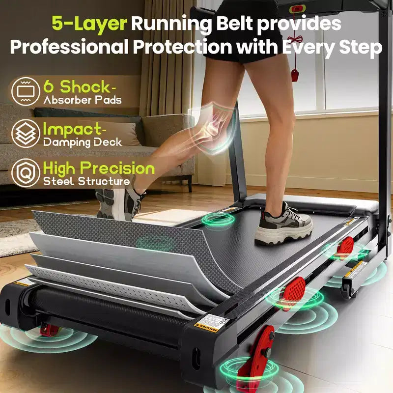 Tapis de course pliable 3,75 CV, inclinaison, vitesse maximale de 16 km/h, capacité de 145 kg, tapis roulant portable pour la marche et le jogging à domicile, 105 programmes, application intelligente, tapis de course d'exercice