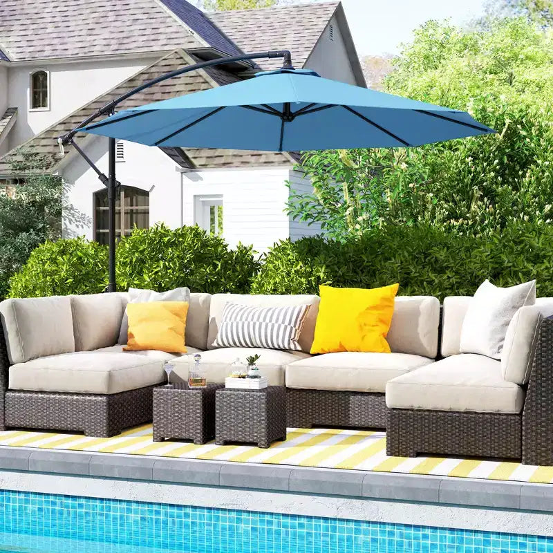 Parasol de patio cantilever inclinable deporte 10', materiau resistant aux UV et à l'eau, avec base en croix (poids non inclus)