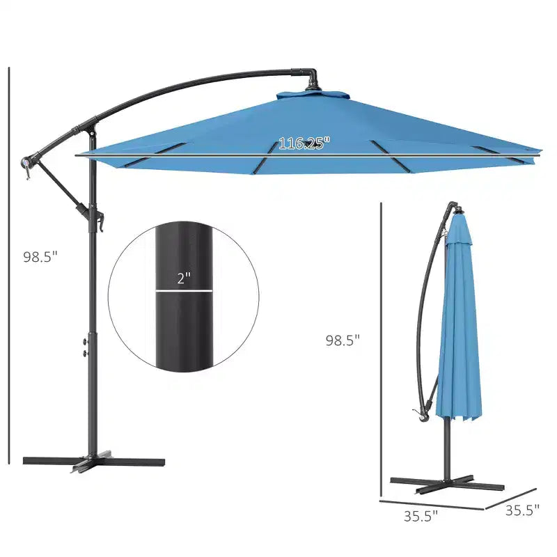 Parasol de patio cantilever inclinable deporte 10', materiau resistant aux UV et à l'eau, avec base en croix (poids non inclus)