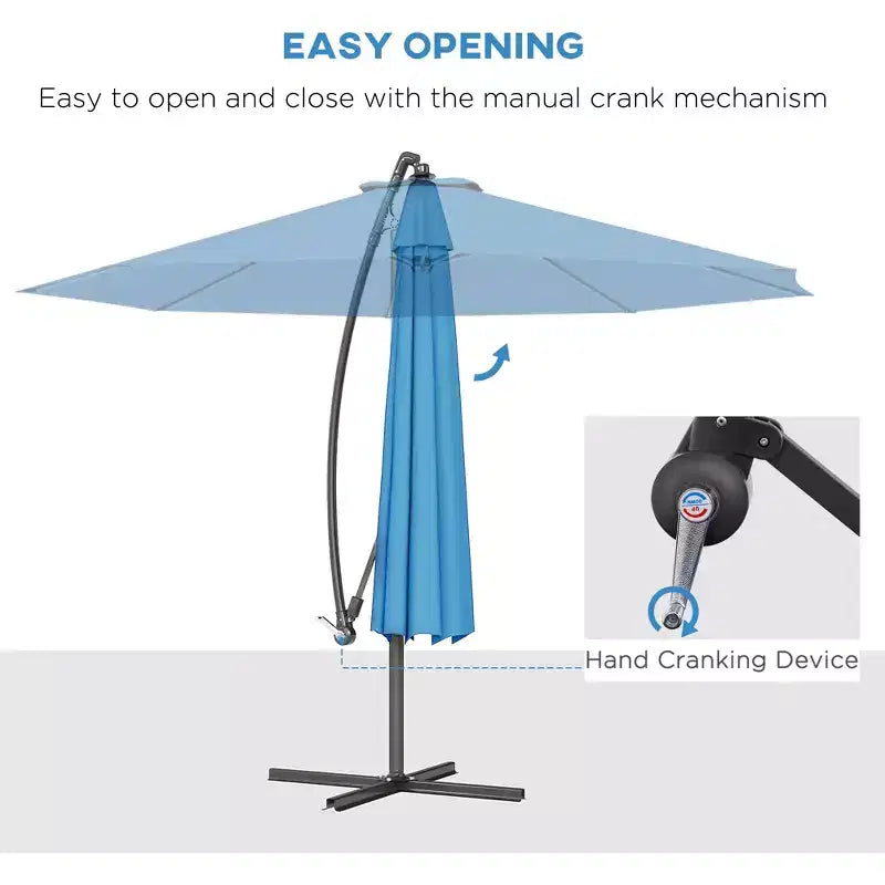 Parasol déporté inclinable de 3 m avec matériau résistant aux UV et à l'eau et base en croix (poids non inclus)