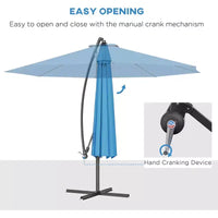 Parasol de patio cantilever inclinable deporte 10', materiau resistant aux UV et à l'eau, avec base en croix (poids non inclus)