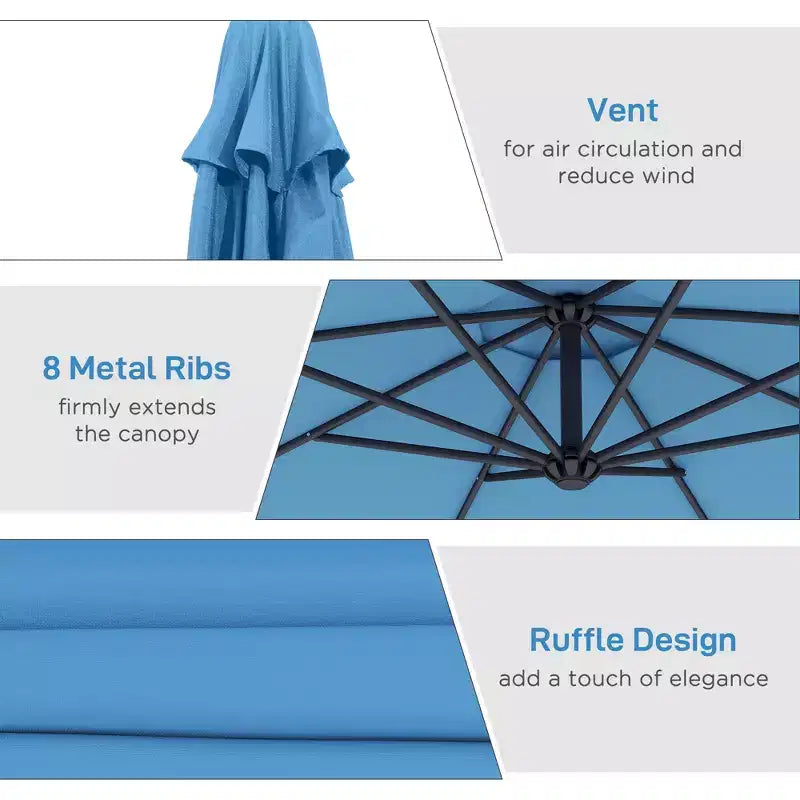 Parasol de patio cantilever inclinable deporte 10', materiau resistant aux UV et à l'eau, avec base en croix (poids non inclus)