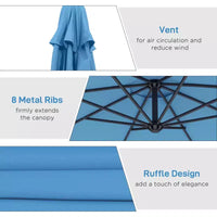 Parasol de patio cantilever inclinable deporte 10', materiau resistant aux UV et à l'eau, avec base en croix (poids non inclus)