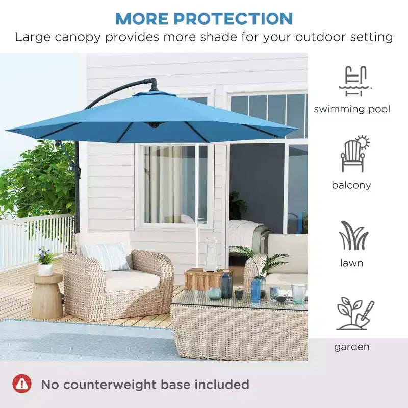 Parasol déporté inclinable de 3 m avec matériau résistant aux UV et à l'eau et base en croix (poids non inclus)