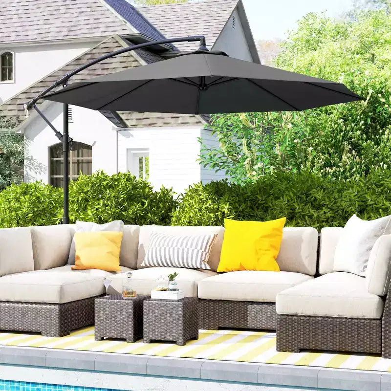 Parasol de patio cantilever inclinable deporte 10', materiau resistant aux UV et à l'eau, avec base en croix (poids non inclus)