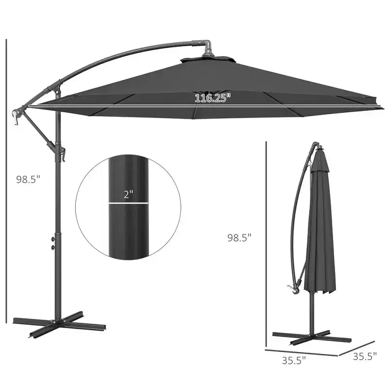 Parasol de patio cantilever inclinable deporte 10', materiau resistant aux UV et à l'eau, avec base en croix (poids non inclus)