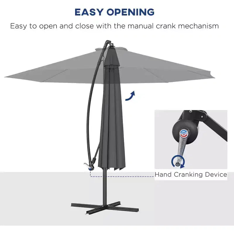 Parasol de patio cantilever inclinable deporte 10', materiau resistant aux UV et à l'eau, avec base en croix (poids non inclus)