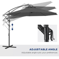 Parasol de patio cantilever inclinable deporte 10', materiau resistant aux UV et à l'eau, avec base en croix (poids non inclus)