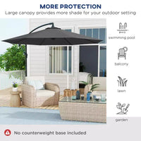 Parasol de patio cantilever inclinable deporte 10', materiau resistant aux UV et à l'eau, avec base en croix (poids non inclus)