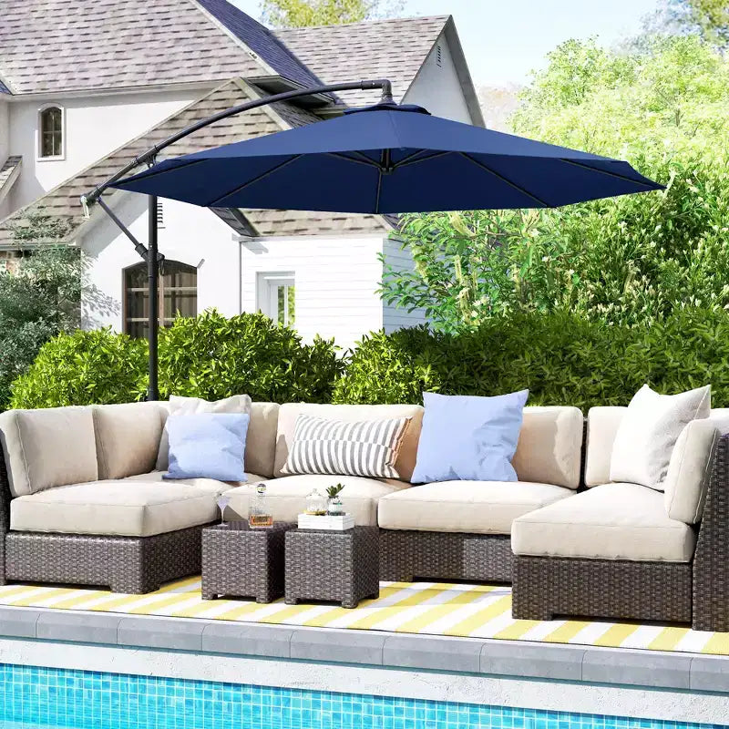 Parasol de patio cantilever inclinable deporte 10', materiau resistant aux UV et à l'eau, avec base en croix (poids non inclus)