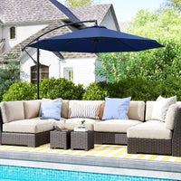 Parasol de patio cantilever inclinable deporte 10', materiau resistant aux UV et à l'eau, avec base en croix (poids non inclus)