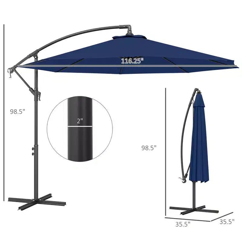 Parasol déporté inclinable de 3 m avec matériau résistant aux UV et à l'eau et base en croix (poids non inclus)