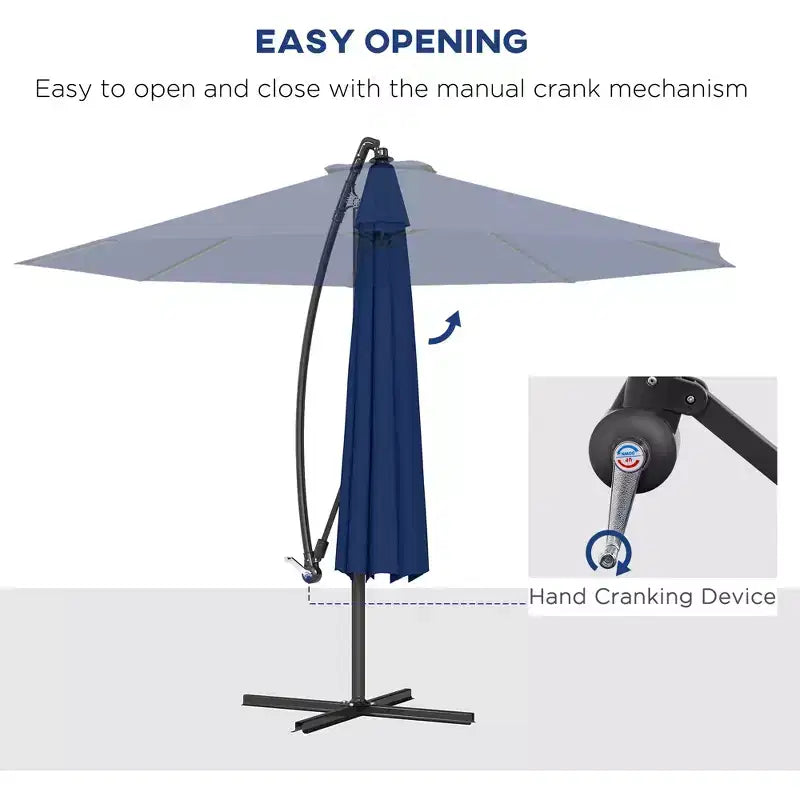 Parasol de patio cantilever inclinable deporte 10', materiau resistant aux UV et à l'eau, avec base en croix (poids non inclus)