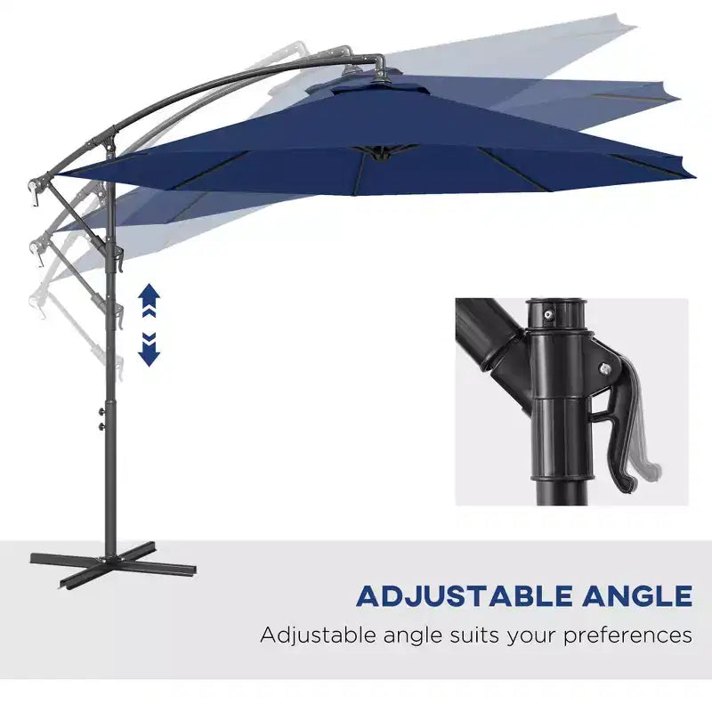 Parasol de patio cantilever inclinable deporte 10', materiau resistant aux UV et à l'eau, avec base en croix (poids non inclus)
