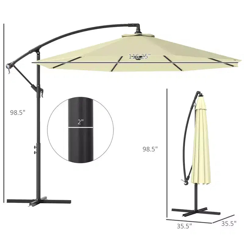 Parasol de patio cantilever inclinable deporte 10', materiau resistant aux UV et à l'eau, avec base en croix (poids non inclus)