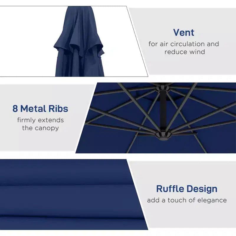 Parasol de patio cantilever inclinable deporte 10', materiau resistant aux UV et à l'eau, avec base en croix (poids non inclus)