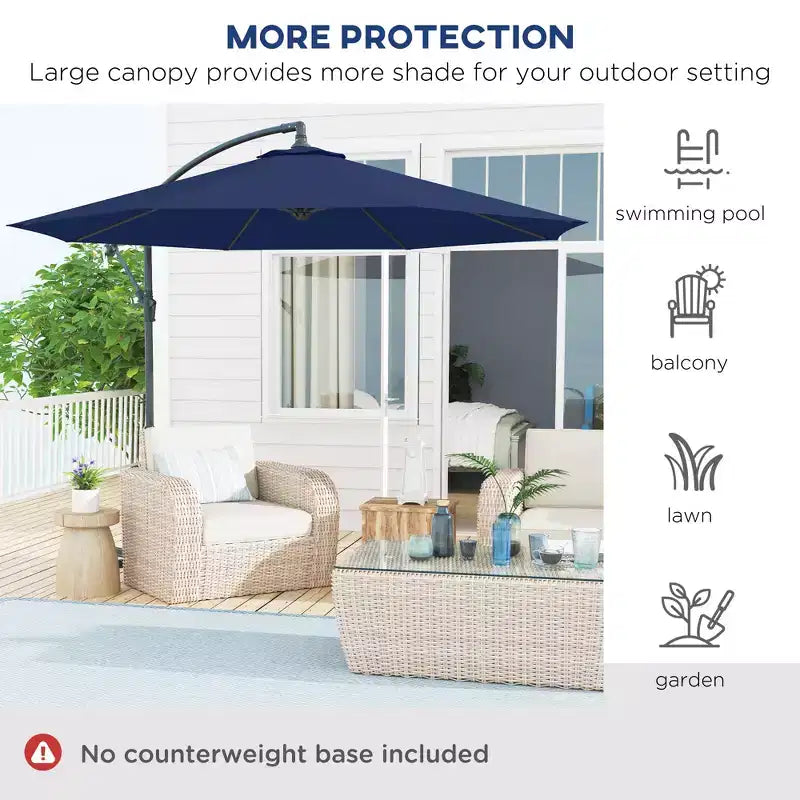 Parasol déporté inclinable de 3 m avec matériau résistant aux UV et à l'eau et base en croix (poids non inclus)