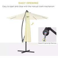 Parasol de patio cantilever inclinable deporte 10', materiau resistant aux UV et à l'eau, avec base en croix (poids non inclus)
