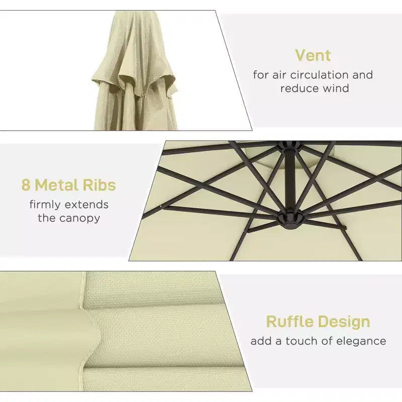 Parasol de patio cantilever inclinable deporte 10', materiau resistant aux UV et à l'eau, avec base en croix (poids non inclus)