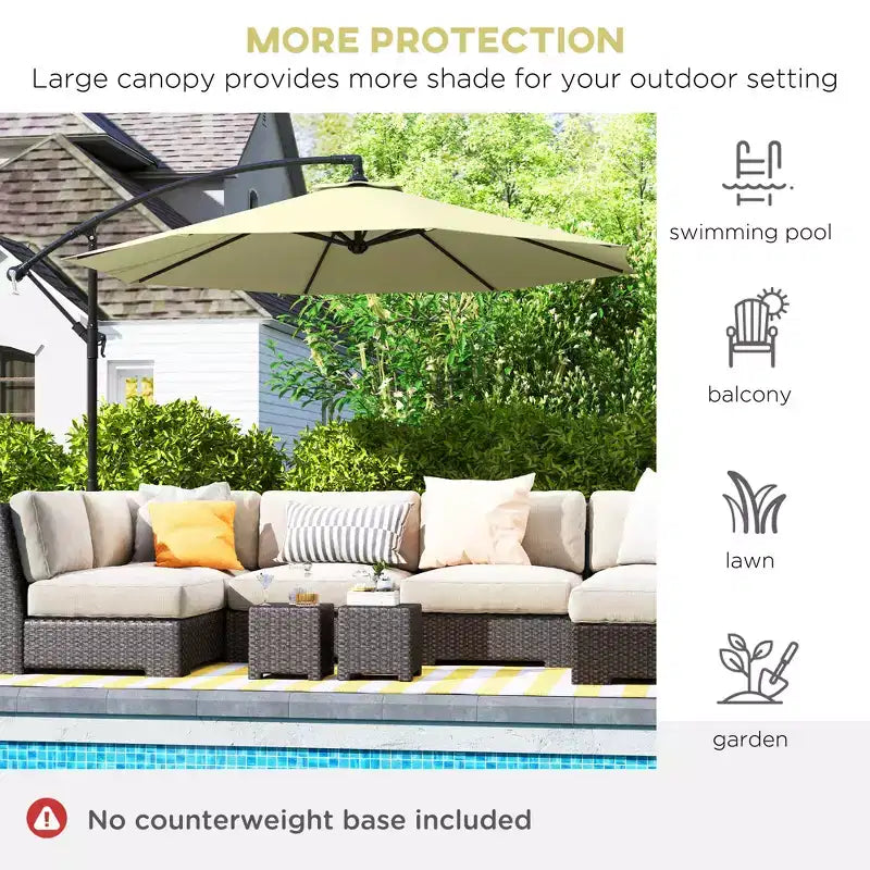 Parasol déporté inclinable de 3 m avec matériau résistant aux UV et à l'eau et base en croix (poids non inclus)