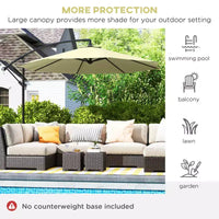 Parasol de patio cantilever inclinable deporte 10', materiau resistant aux UV et à l'eau, avec base en croix (poids non inclus)