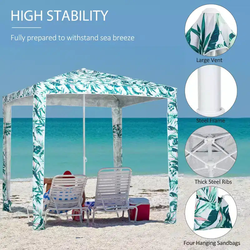 Parasol de plage rapide, parasol de 2 m à montage facile avec sacs de sable et sac de transport, protection UV50+ pour enfants et famille