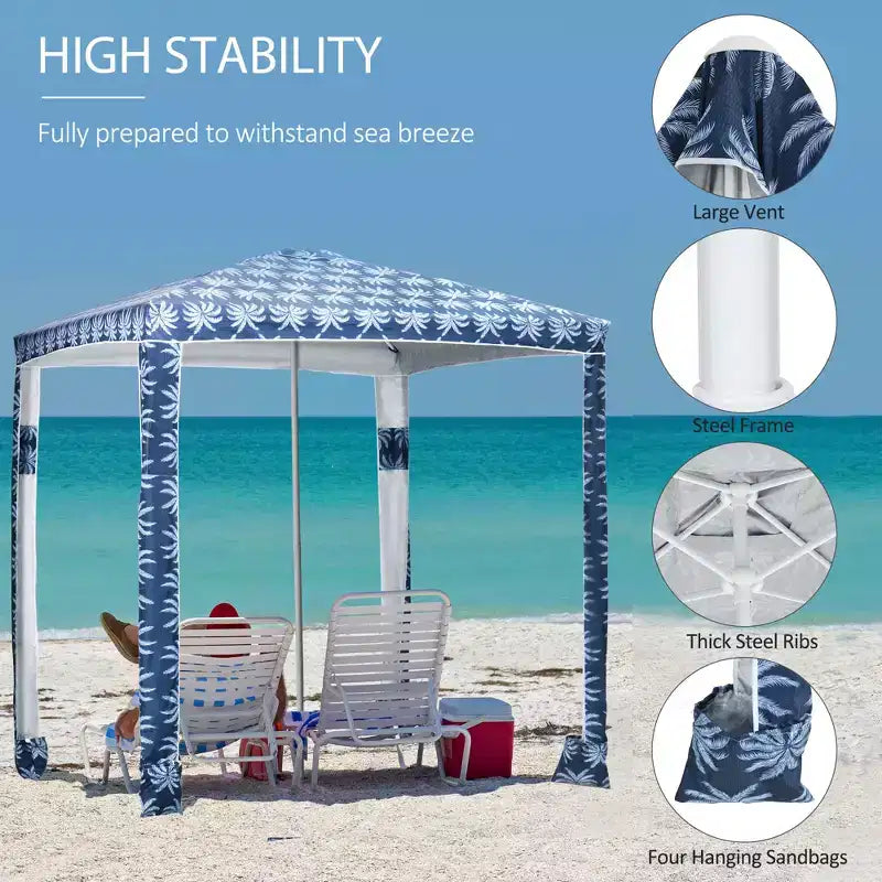 Parasol de plage rapide, parasol de 2 m à montage facile avec sacs de sable et sac de transport, protection UV50+ pour enfants et famille