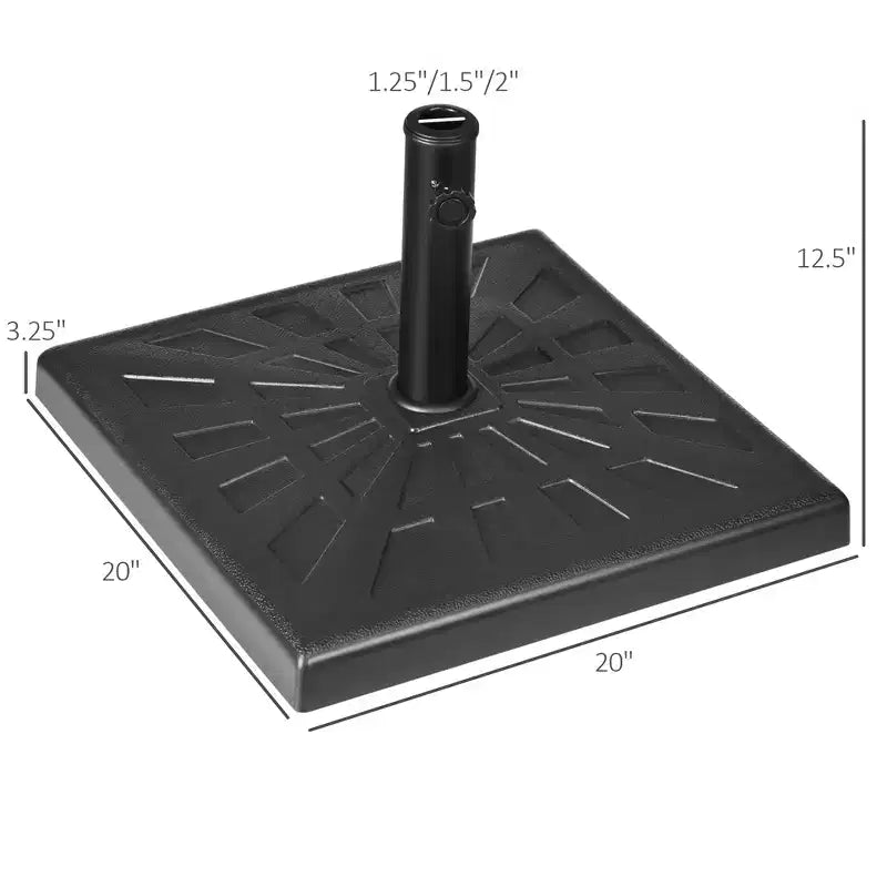 Base de parasol de patio en resine 42 lb, support de parasol carre d'extérieur 20 pour mâts de 1,26, 1,5 et 1,9 dia