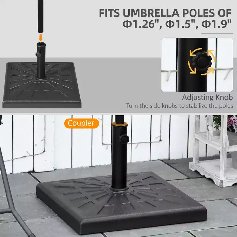 Base de parasol de patio en resine 42 lb, support de parasol carre d'extérieur 20 pour mâts de 1,26, 1,5 et 1,9 dia