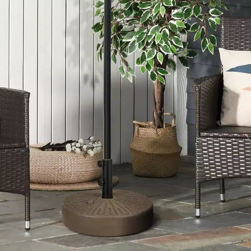 Pied de parasol pour mâts de 1,5 ou 2, base de parasol ronde à remplir pour l'extérieur, la pelouse, la terrasse.