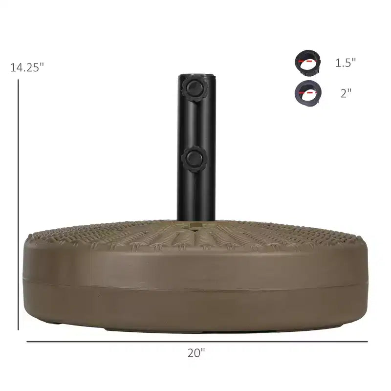 Pied de parasol pour mâts de 1,5 ou 2, base de parasol ronde à remplir pour l'extérieur, la pelouse, la terrasse.