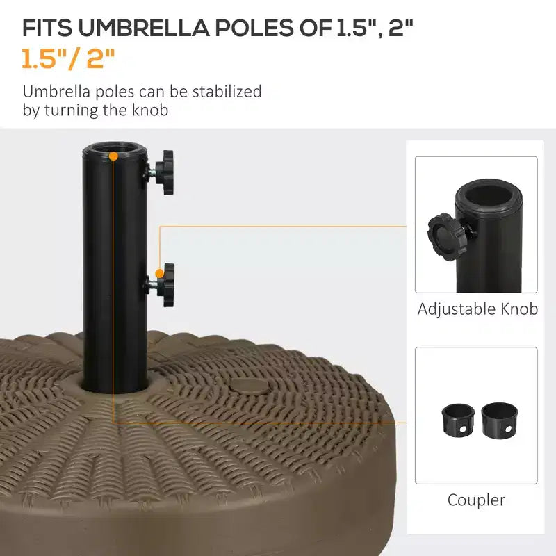 Pied de parasol pour mâts de 1,5 ou 2, base de parasol ronde à remplir pour l'extérieur, la pelouse, la terrasse.