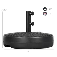 Pied de parasol pour mâts de 1,5 ou 2, base de parasol ronde à remplir pour l'extérieur, la pelouse, la terrasse.