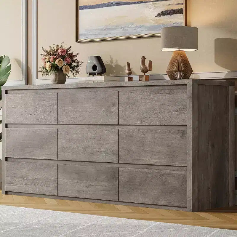 Commode en bois à 9 tiroirs pour chambre à coucher, grande commode moderne, grand meuble de rangement pour salon, couloir ou entrée.