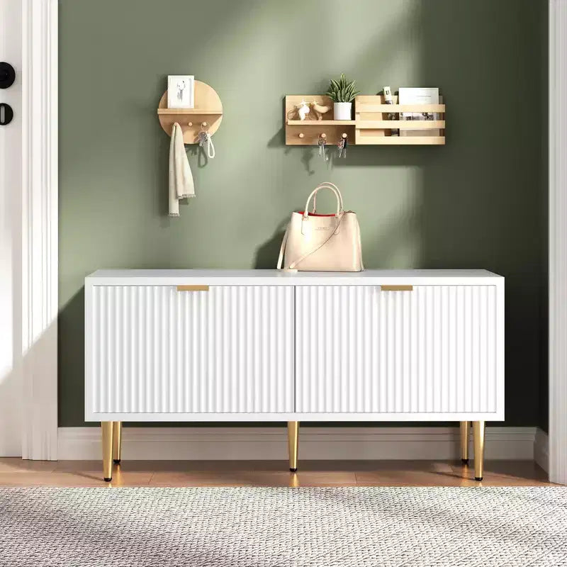 Banc à chaussures cannelé moderne COZONY 42 po avec meuble, banc à chaussures d'entrée en bois pour couloir, hall, vestibule ou porte d'entrée