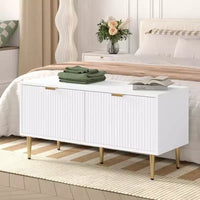 Banc à chaussures cannelé moderne COZONY 42 po avec meuble, banc à chaussures d'entrée en bois pour couloir, hall, vestibule ou porte d'entrée