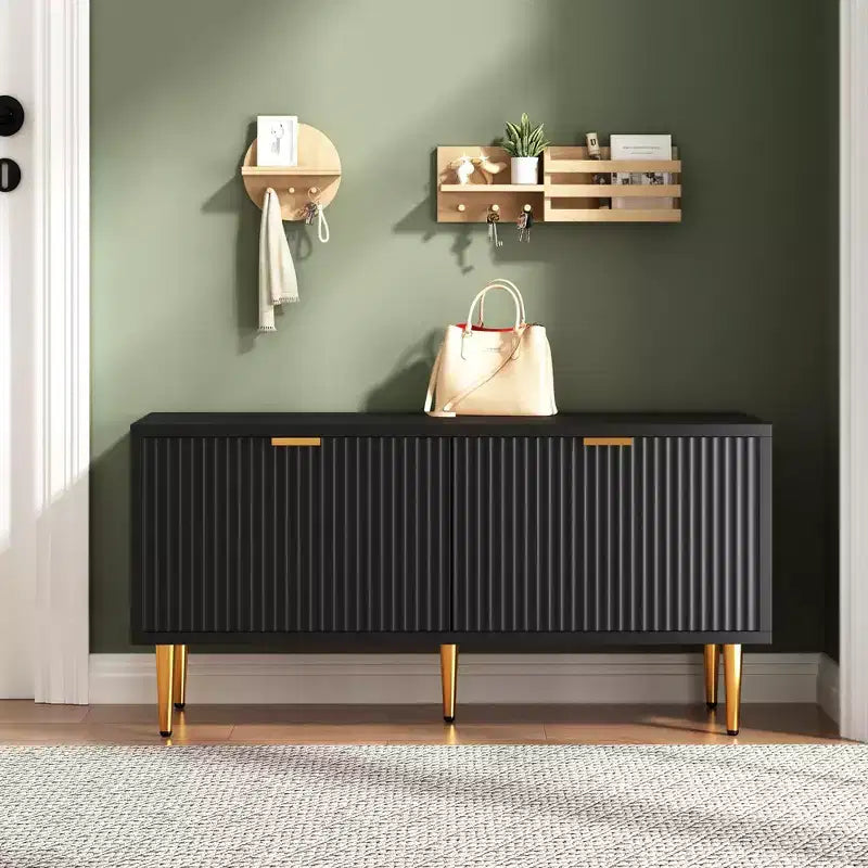 Banc à chaussures cannelé moderne COZONY 42 po avec meuble, banc à chaussures d'entrée en bois pour couloir, hall, vestibule ou porte d'entrée